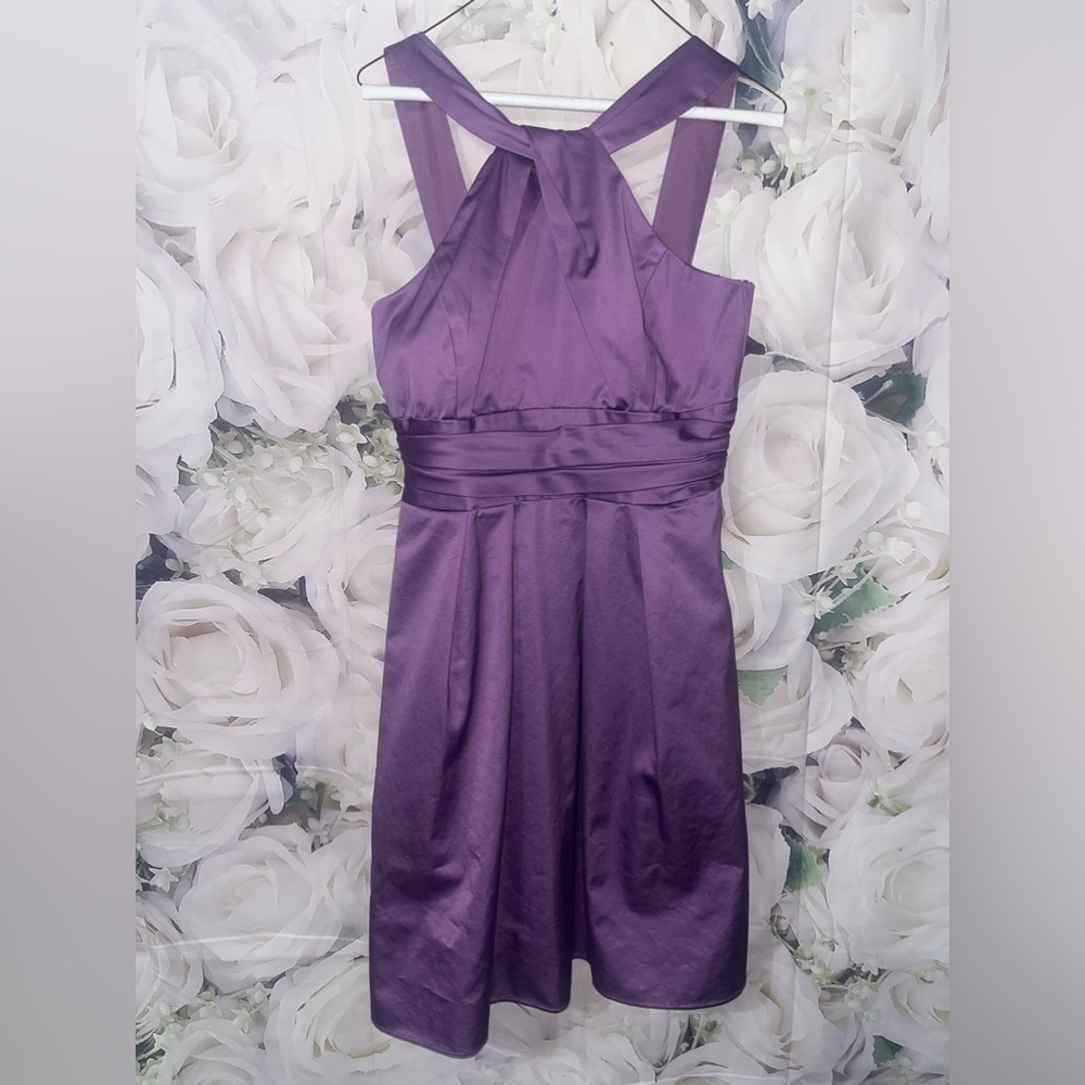 David’s Bridal short cotton dress with y-neck and skirt pleating purple sz 8‌‌‍‍ - Picture 2 of 8